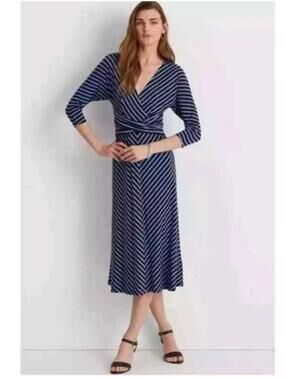 NWOT Women's Ralph Lauren Navy Blue W/White Striped Dress Size 6